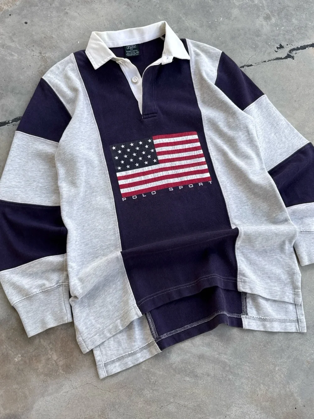 Vintage Polo Sport Ralph Lauren American Flag Colorblock Rugby Shirt
